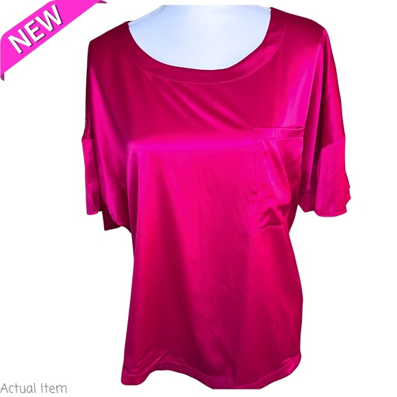 NEW Express Satin Pink Short Sleeve Top XL and Ruffle Shorts Large Set - Picture 3 of 8